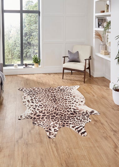 Think Rugs Faux Leopard Print Beige Animal Print Rug