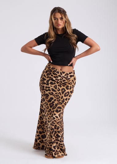 Urban Bliss Brown Leopard Bias Cut Maxi Skirt