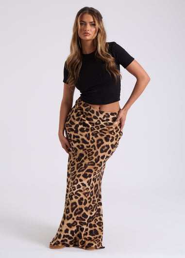 Urban Bliss Brown Leopard Bias Cut Maxi Skirt