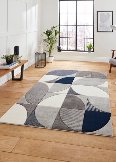 Think Rugs Matrix Navy Modern Geometric Rug