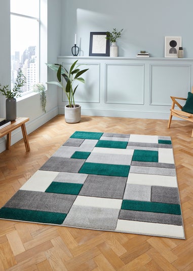 Think Rugs Matrix Green Geometric Rug