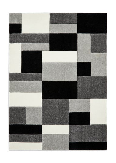 Think Rugs Matrix Grey/ Black Geometric Rug