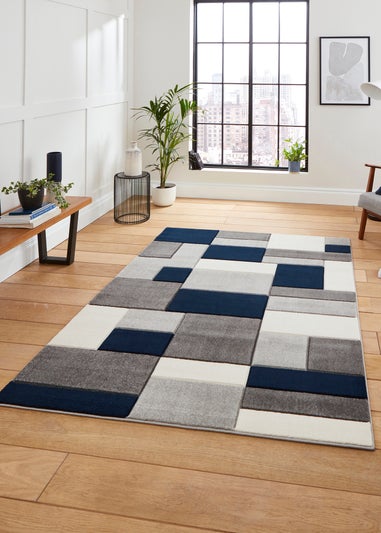 Think Rugs Matrix Navy Geometric Rug