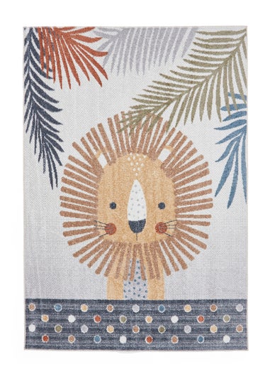 Think Rugs Grey Vida Kids Lion Washable Rug