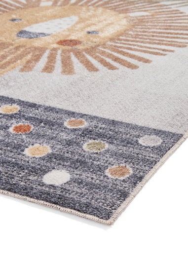 Think Rugs Grey Vida Kids Lion Washable Rug