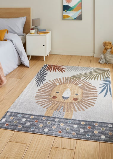 Think Rugs Grey Vida Kids Lion Washable Rug