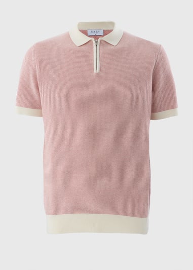 Pink Waffle 1/4 Zip Polo Shirt