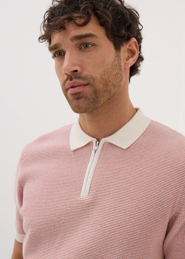 Pink Waffle 1/4 Zip Polo Shirt