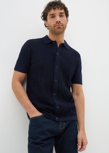 Navy Cable Polo Shirt