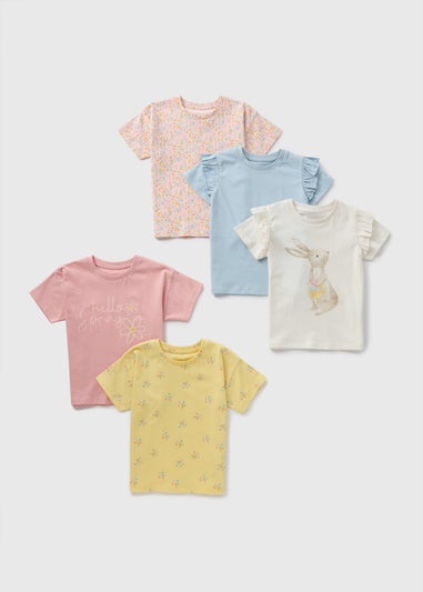 5 Pack Girls Multicolour Bunny T-Shirts (1-7yrs)