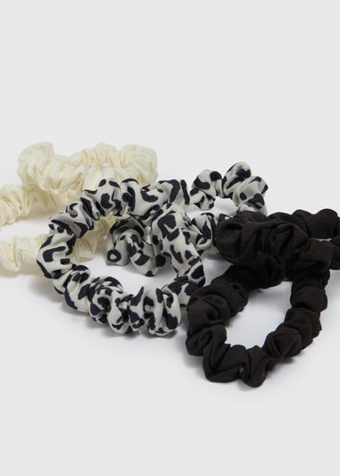 6 Pack Black Mono Leopard Scrunchies