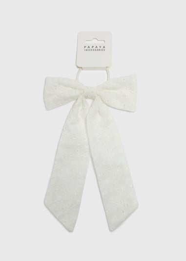 White Broderie Bow Hair Bobble
