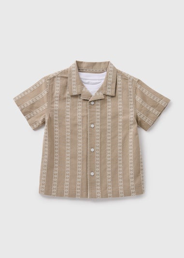 Boys Beige T-Shirt & Textured Shirt Set (1-7yrs)