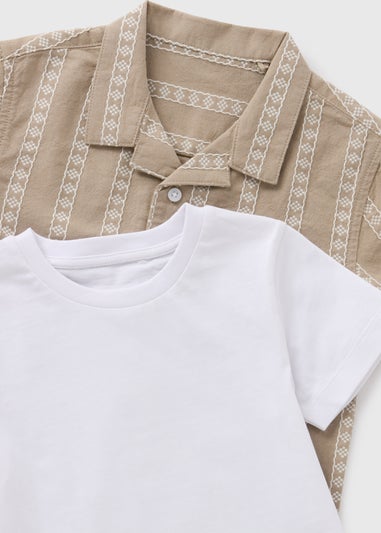 Boys Beige T-Shirt & Textured Shirt Set (1-7yrs)