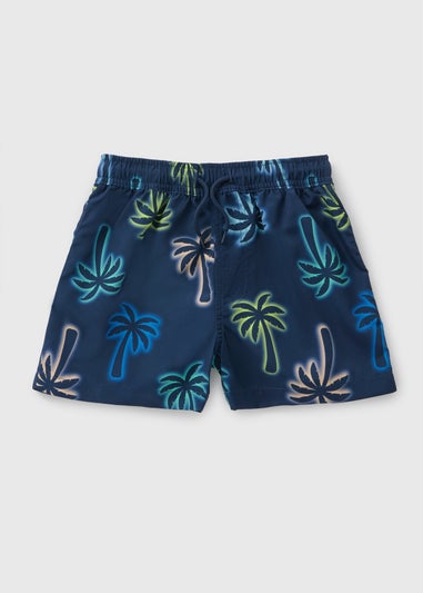 Boys Navy Palm Tree Swim Shorts (1-7yrs)