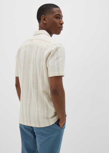 Ecru Stripe Cheesecloth Short Sleeve Shirt