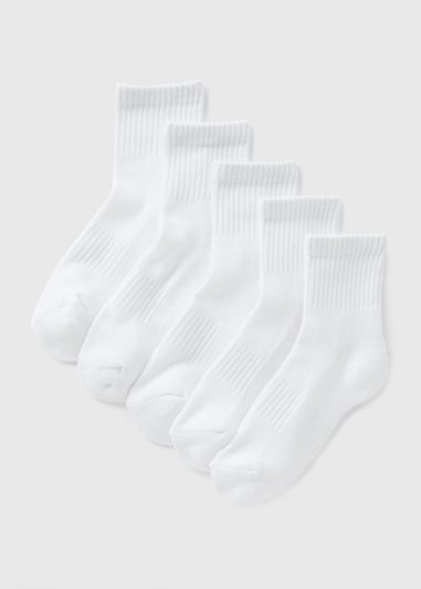 5 Pack Boys White Sports Socks (Younger 6-Older 6.5)