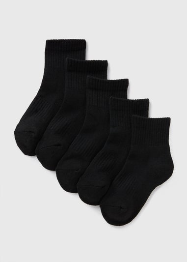 5 Pack Boys Black Sports Ankle Socks (Younger 6-Older 6.5)