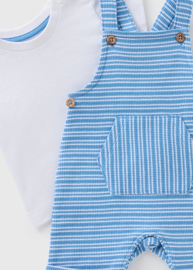 Baby Blue Stripe Knit T Shirt & Dungaree Set (Newborn-23mths)