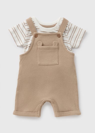 Baby Beige Stripe Knit Dungaree Set (Newborn-23mths)