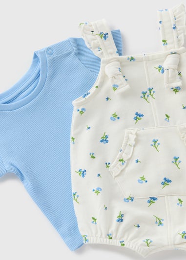 Baby Blue Floral Top & Dungaree Set (Newborn-23mths)