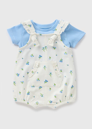 Baby Blue Floral Top & Dungaree Set (Newborn-23mths)