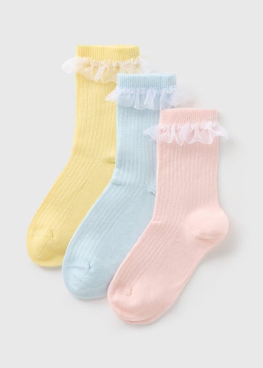 3 Pack Girls Multicolour Frill Socks (Younger 6-Older 6.5)