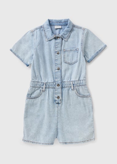 Girls Blue Cargo Denim Playsuit (7-15yrs)