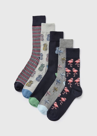 5 Pack Multicolour Tropical Design Socks