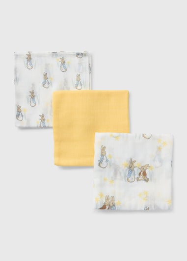 3 Pack Peter Rabbit Baby Yellow Muslin Cloths