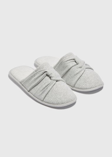 Grey Twist Jersey Mule Slippers