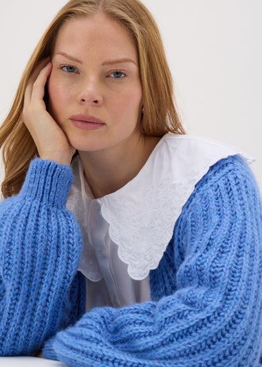 Blue Lofty Ribbed Knit Cardigan