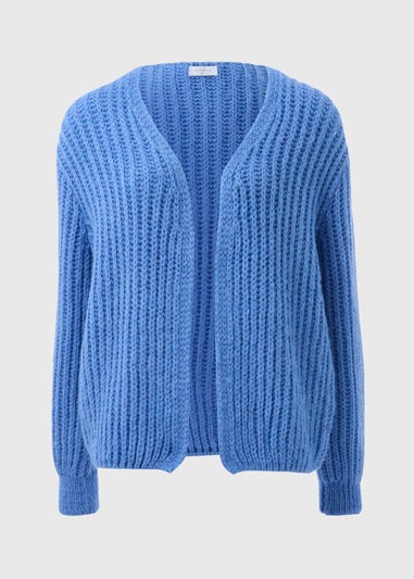 Blue Lofty Ribbed Knit Cardigan