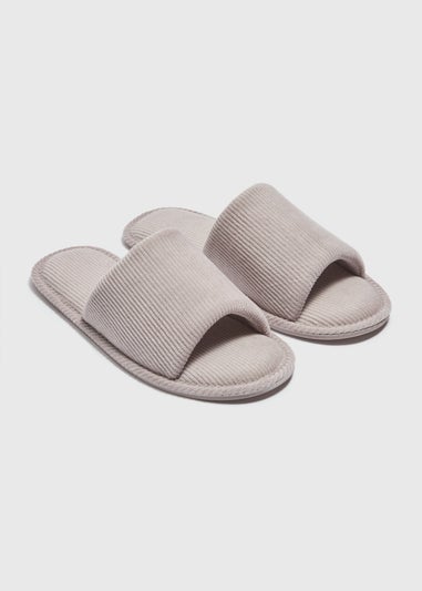 Grey Ribbed Slider Slippers