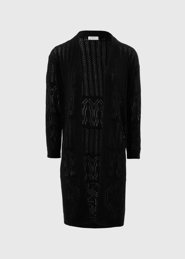 Black Longline Pointelle Cardigan