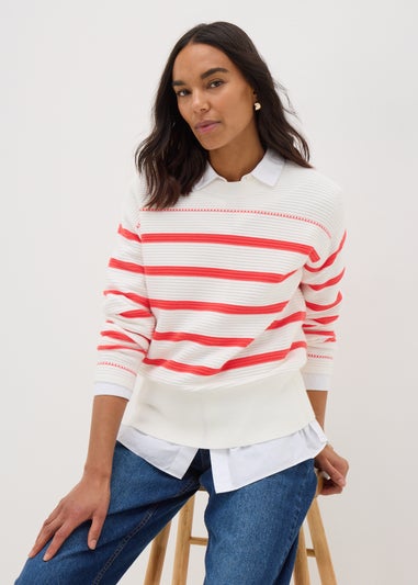 Coral Stripe Knitted Jumper