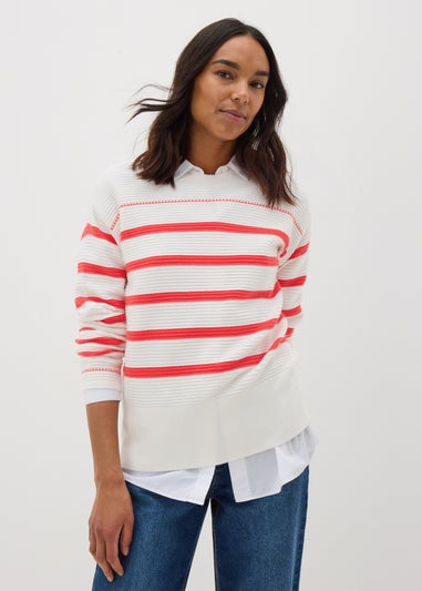 Coral Stripe Knitted Jumper