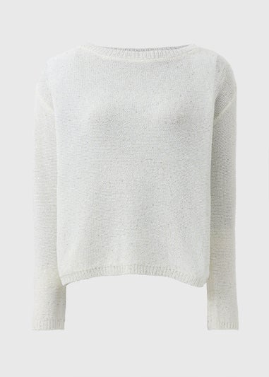 Ivory Sequin Boat Neck Jumper