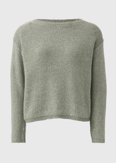 Sage Sequin Boat Neck Jumper