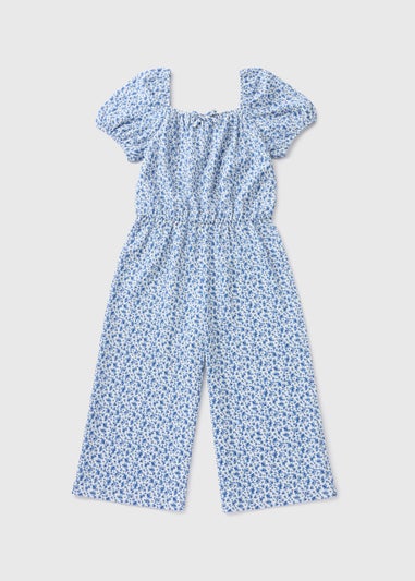 Girls Blue Floral Crinkle Jumpsuit (7-15yrs)