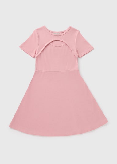 Girls Pink Ribbed Fit & Flare Dress (7-15yrs)