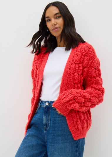 Coral Chunky Knit Cardigan