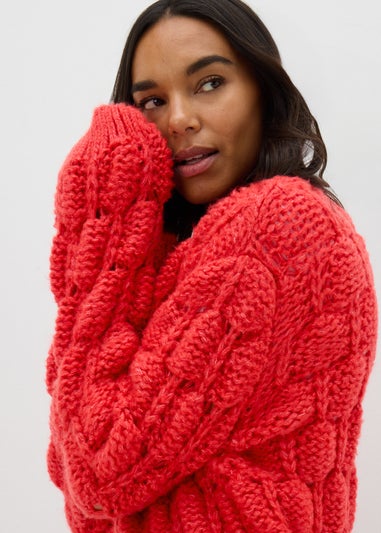 Coral Chunky Knit Cardigan