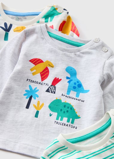 3 Pack Multicolour Dino Long Sleeve Tops (Newborn-23mths)