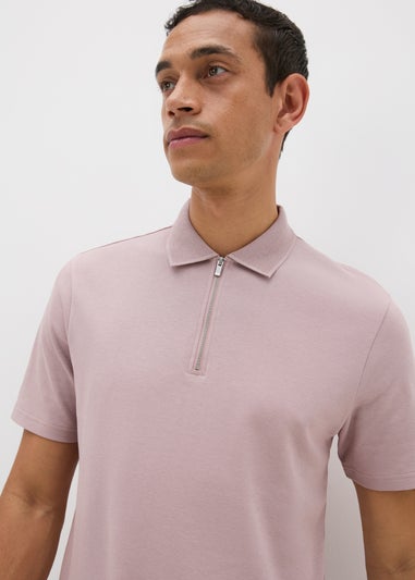 Pink Interlock 1/4 Zip Polo Shirt