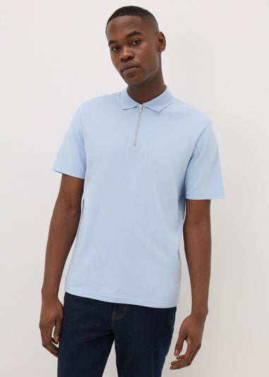 Blue Interlock 1/4 Zip Polo Shirt