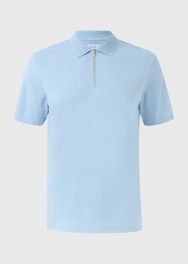 Blue Interlock 1/4 Zip Polo Shirt