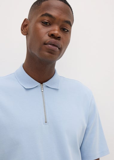 Blue Interlock 1/4 Zip Polo Shirt