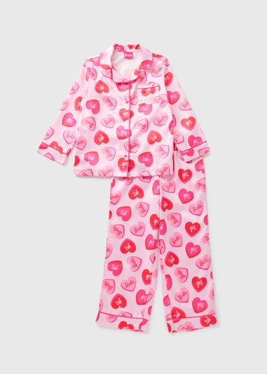 Barbie Girls Pink Heart Satin Pyjama Set (4-13yrs)