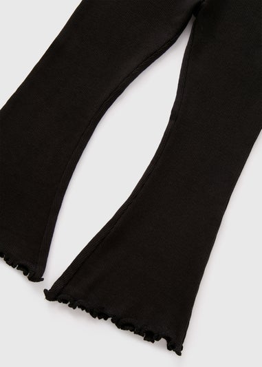 Girls Black Ribbed Flare Leggings (1-7yrs)